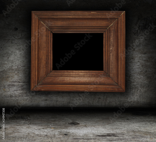 wooden grunge interior with picture frame
