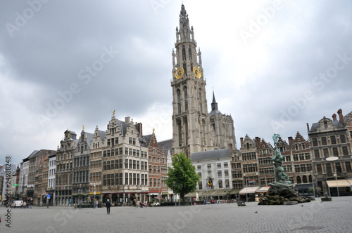 Central area in Antwerp with Guild houses and cathedral