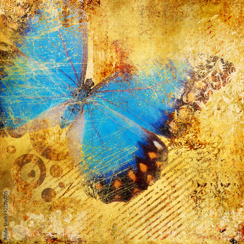 golden abstraction with blue butterfly