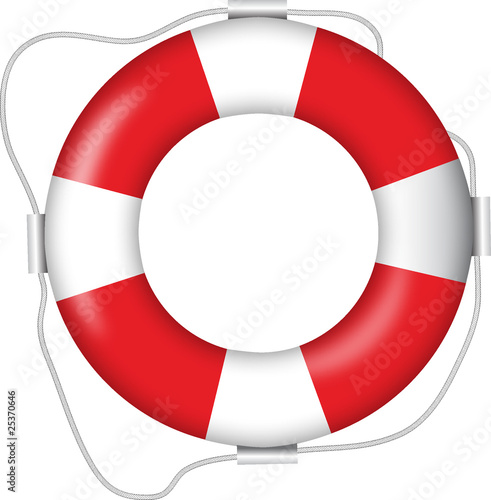 vector image of the red and white plastic buoy with a rope isolated on the white background.