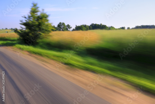 Road and tree with motion blur