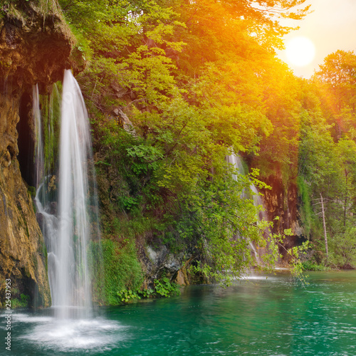 Waterfall in national park. Plitvice, Croatia