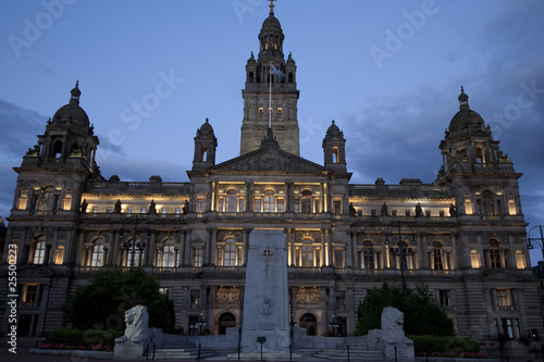 City Chambers illuminated at night, Glasgow, Scotland