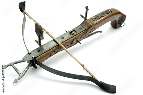 old wood crossbow isolated in white background
