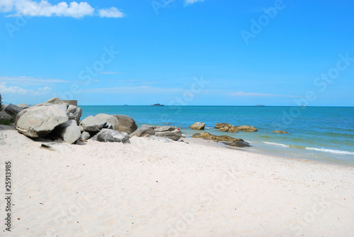 beach with rocks and blue sky