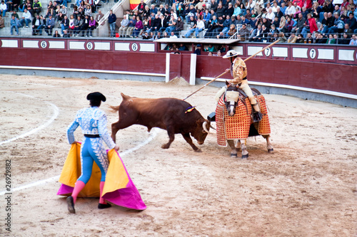 The horseback picador and toro, Madrid , Spain