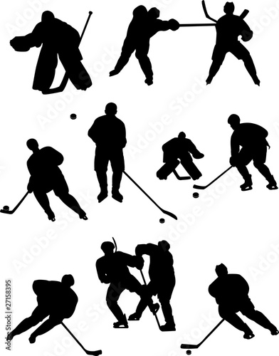 collection of hockey players silhouettes - vector