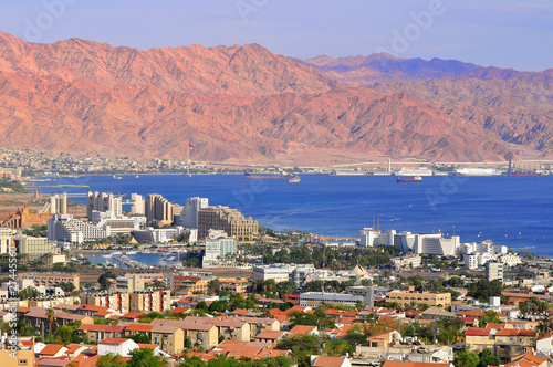 View to Eilat city, famous international resort - the southernmost city of Israel. 