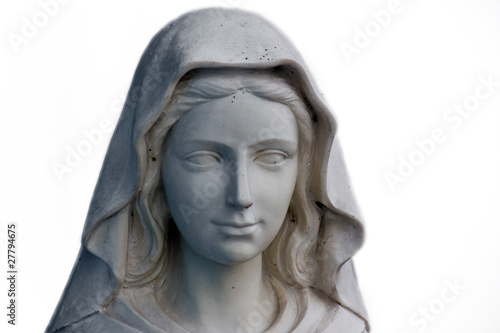 Holy Mary statue portrait isolated on white