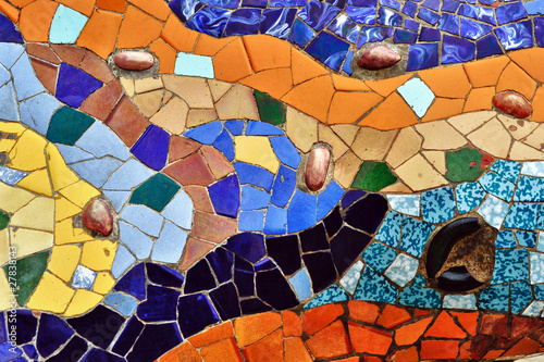 Detail of mosaic in Guell park in Barcelona