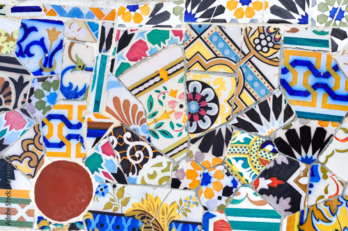 Mosaic detail in Guell park in Barcelona