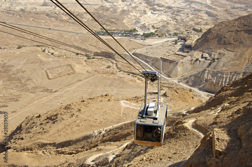 Cable to ancient fortress Masada. Judean Desert. Israel.