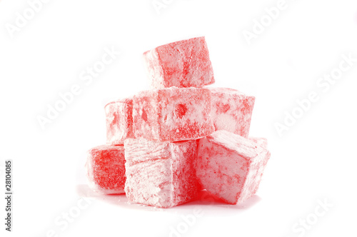 Sweet pieces of turkish delight on white background