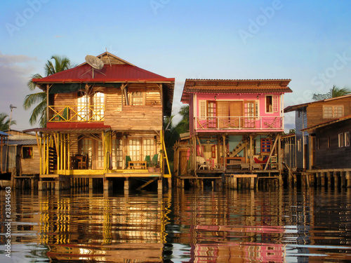 Caribbean houses over the water in Bocas del Toro, Panama