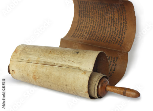 Ancient antique scroll on white background, Israel