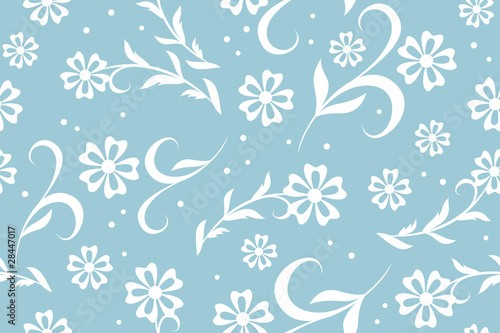 vector seamless blue floral pattern with circles