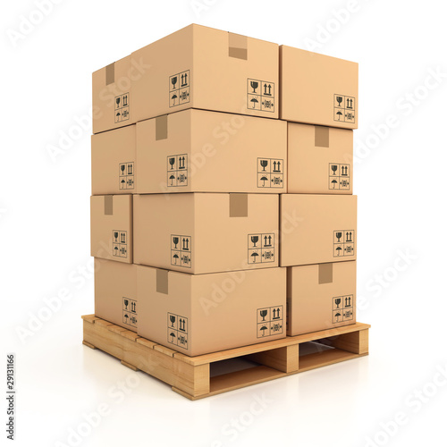 cardboard boxes on wooden palette 3d illustration