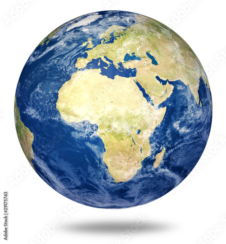 Planet earth on white - Africa and European