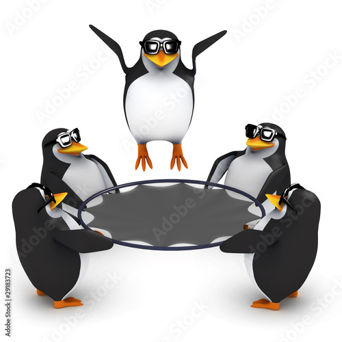 3d Penguins play with the trampoline