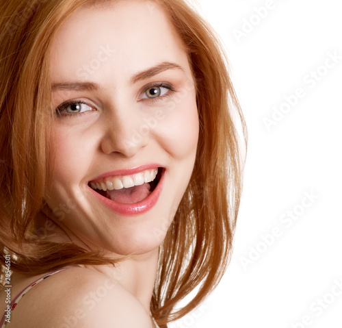 attractive smiling woman portrait on white background