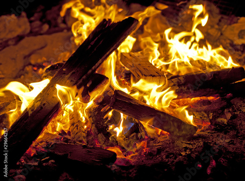 Wood burning on a bonfire