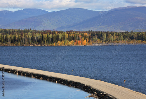 Causeway road over Williston Lake in beautiful British Columbia