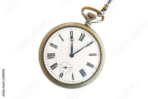 Vintage pocket watch isolated on white
