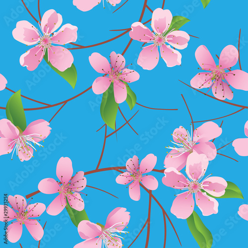 vector blue pattern with peach flowers