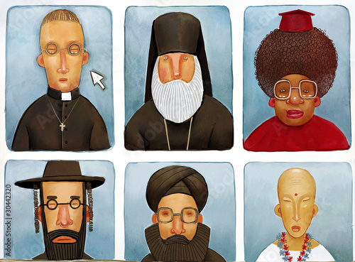 The illustration of six ministers of religion