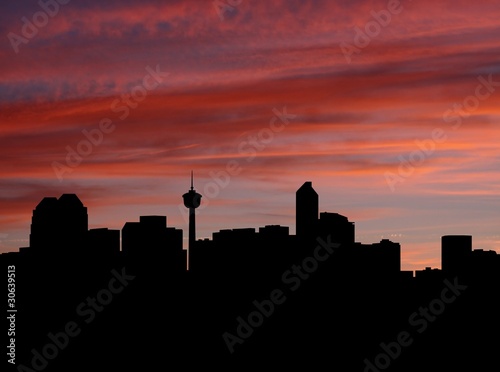 Calgary skyline at sunset with beautiful sky illustration