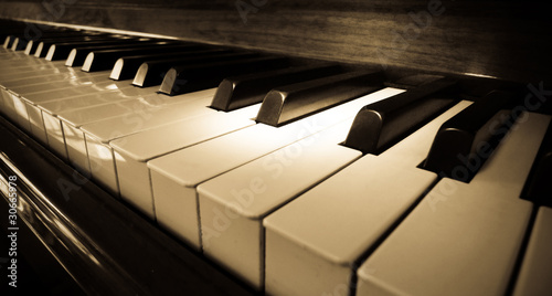 Close up shot of piano keyboard