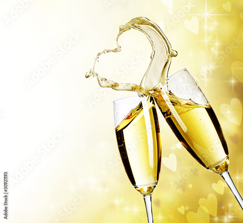 Two Champagne Glasses with abstract Heart splash