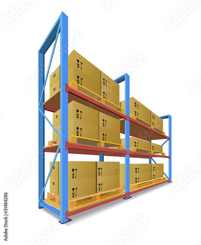 Storage racks with boxes.