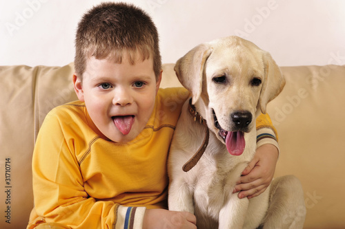 little boy and sweet puppy