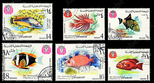 Fishes of Red sea, Yemen stamps
