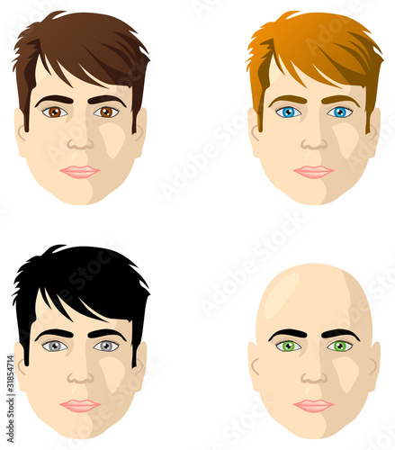 Męskie twarze, różne kolory oczu oraz włosów