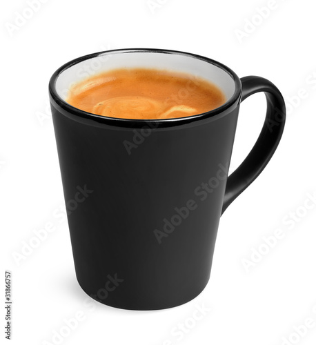 Style big black cup of espresso coffee isolated