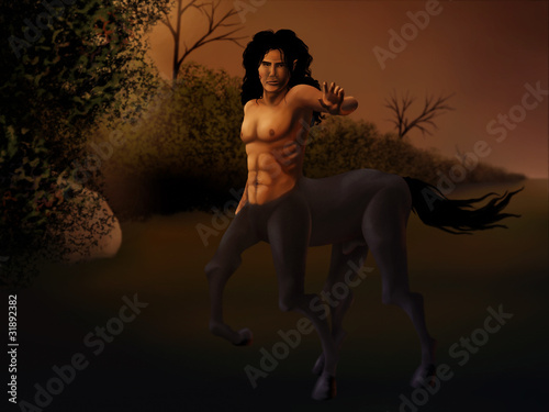 digital painting of a centaur standing near a hedgerow