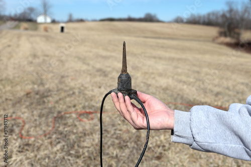 Prospector holds Sensor Geophones