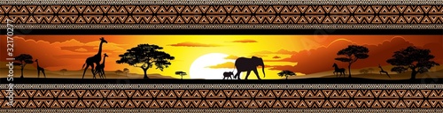 Savana Tramonto e animali-Savannah Sunset and Animals-Banner