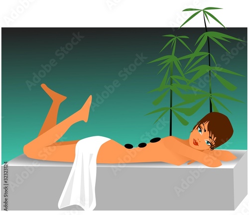 Masaż Ilustracja, przedstawiająca relaksującą się kobietę.