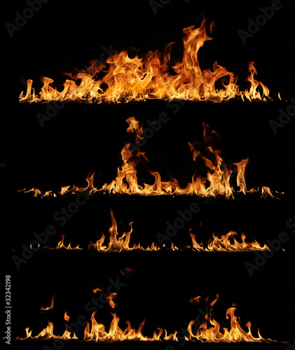High resolution fire collection, isolated on black background