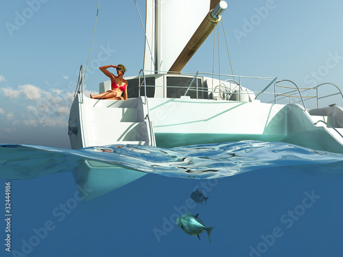 woman relaxing on yacht
