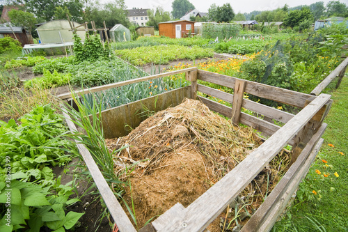 Compost bin in a vegetable garden