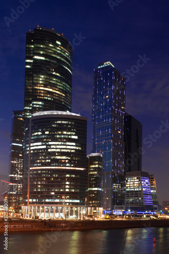 Modern skyscrapers at a evening