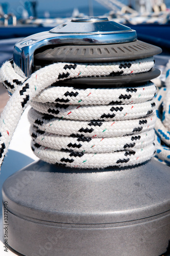 winch with rope on a sailing boat