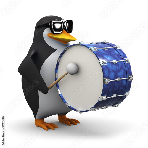 3d Penguin bangs the drum