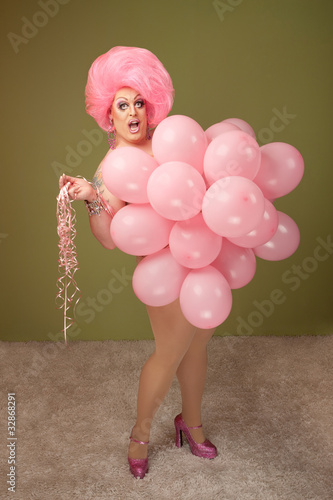 Funny Drag Queen in Pink Balloons