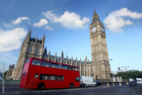 Big Ben with double decker, London, Uk