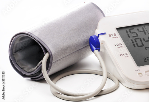 Blood pressure meter showinh high BP 154/104